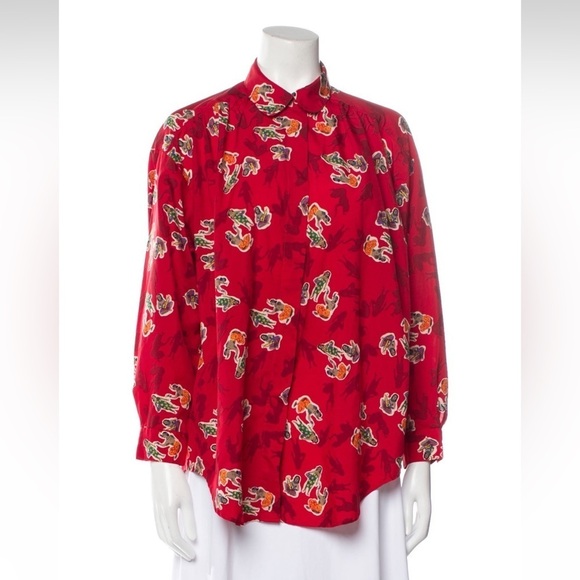 Diane Von Furstenberg Tops - Vintage Diane Von Furstenberg Red Hawaiian Print Blouse Sz 12